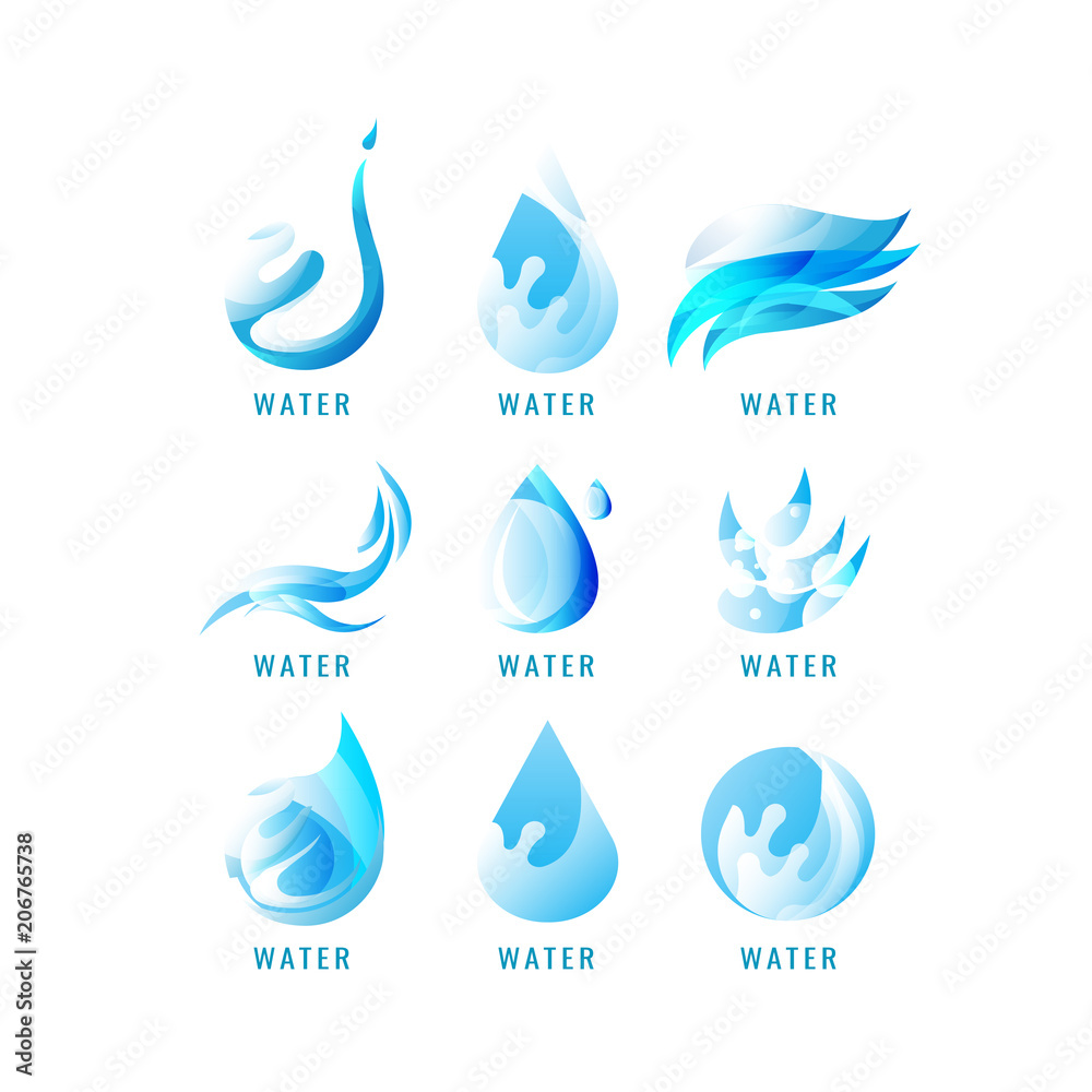 Water Fresh Blue Drops drops, splashing waves. on white background. vector. Illustration. logo. symbol Water Fresh Blue Drops drops, splashing waves. on white background. vector. Illustration. logo. symbol