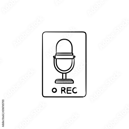 Record button with microphone symbol hand drawn outline doodle icon. Voice record media control concept vector sketch illustration for print, web, mobile and infographics isolated on white background.