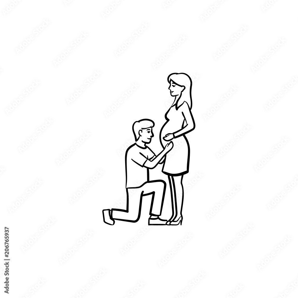 Happy couple expecting a baby hand drawn outline doodle icon. Parenting and motherhood concept vector sketch illustration for print, web, mobile and infographics isolated on white background.