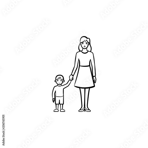A mother and a child hand drawn outline doodle icon. Motherhood and parenting concept vector sketch illustration for print, web, mobile and infographics isolated on white background.