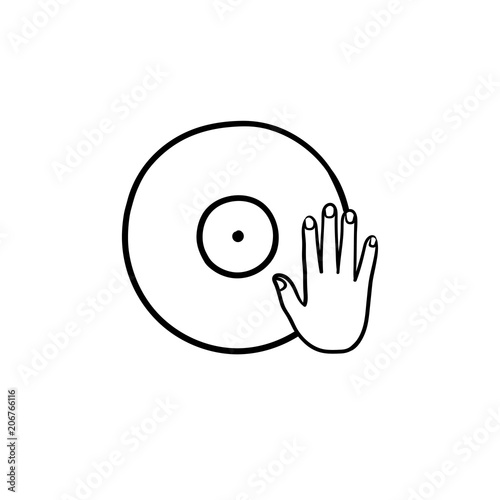 DJing and remixing hand drawn outline doodle icon. Vinyl record turning as DJ set concept vector sketch illustration for print, web, mobile and infographics isolated on white background.
