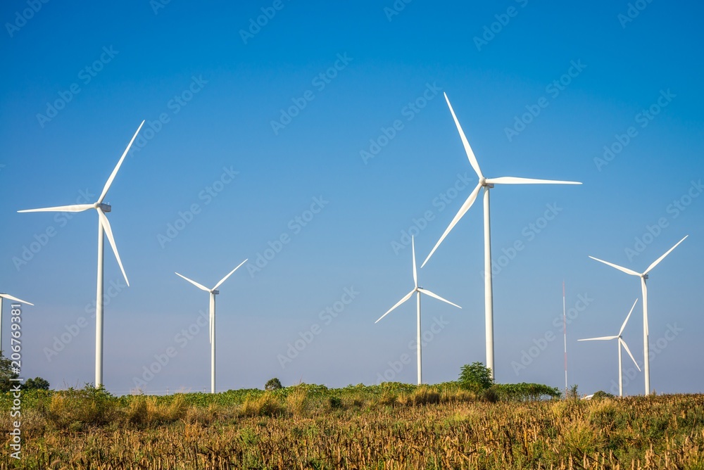 Wind turbines generating electricity with blue sky Wind turbines generating electricity with blue sky