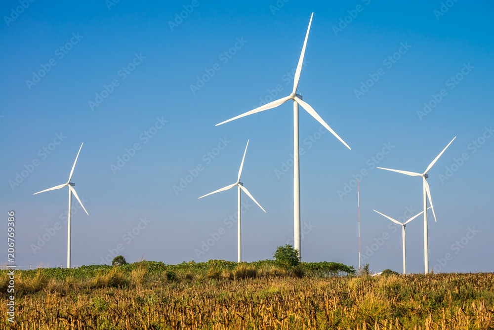 Wind turbines generating electricity with blue sky Wind turbines generating electricity with blue sky