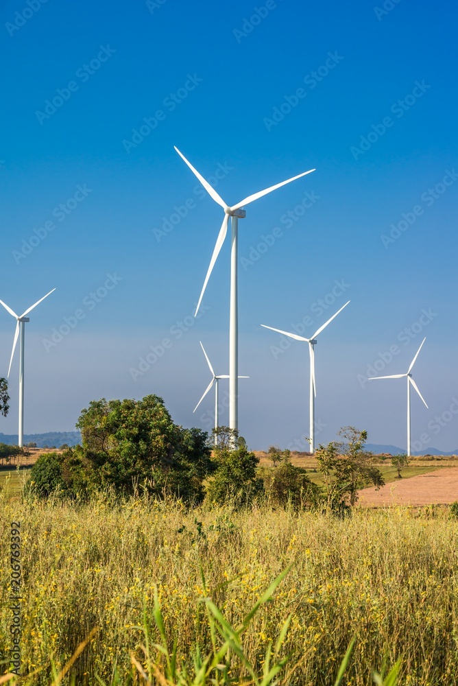 Wind turbines generating electricity with blue sky Wind turbines generating electricity with blue sky
