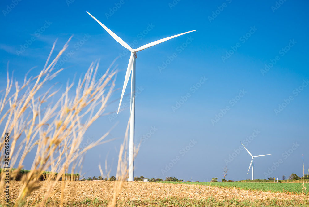 Wind turbines generating electricity with blue sky Wind turbines generating electricity with blue sky