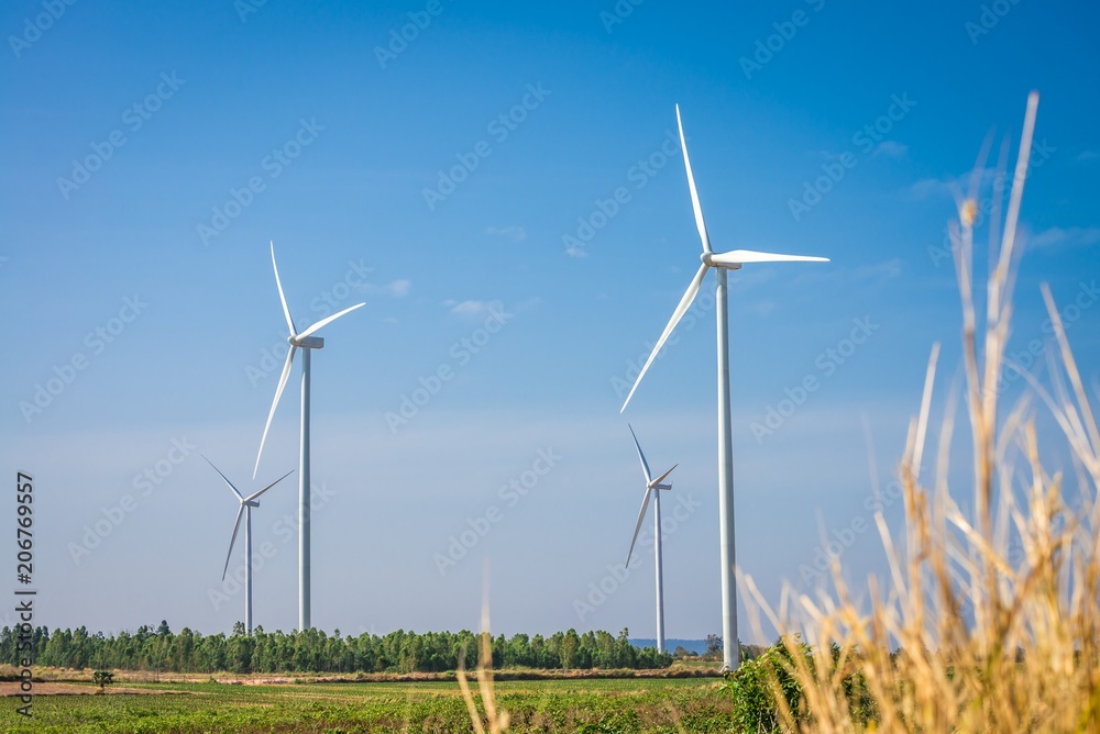 Wind turbines generating electricity with blue sky Wind turbines generating electricity with blue sky