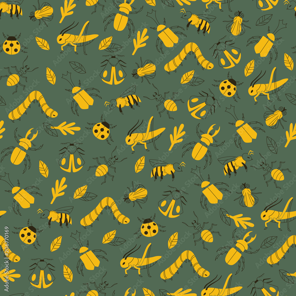 Doodle Hand Drawn Insect Seamless Background. Vector Illustration. Doodle Hand Drawn Insect Seamless Background. Vector Illustration.