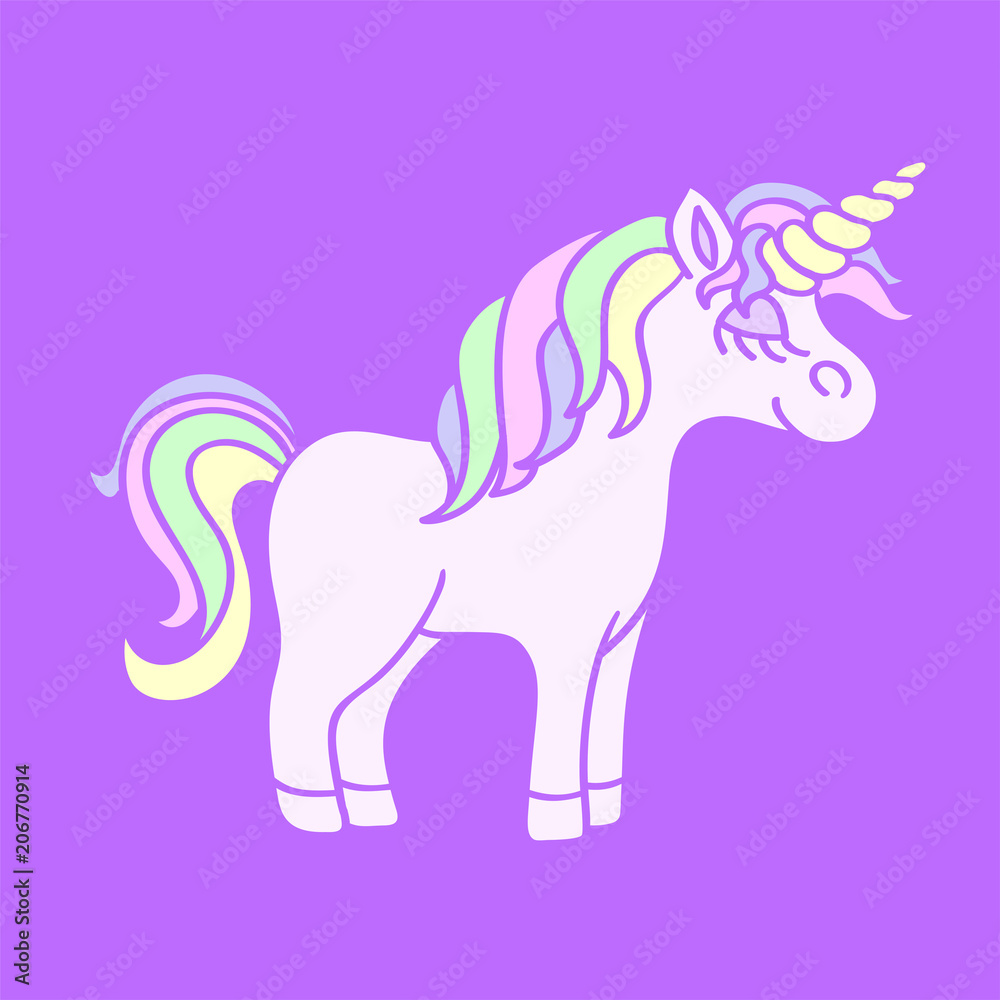 Fototapeta premium Rainbow unicorn on the purple background