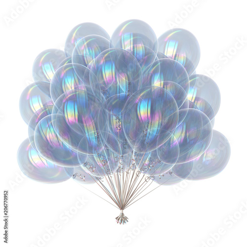 Party balloons birthday decoration white  helium balloon bunch glossy colorful translucent. Carnival  holiday  anniversary celebrate  event greeting card. 3d illustration