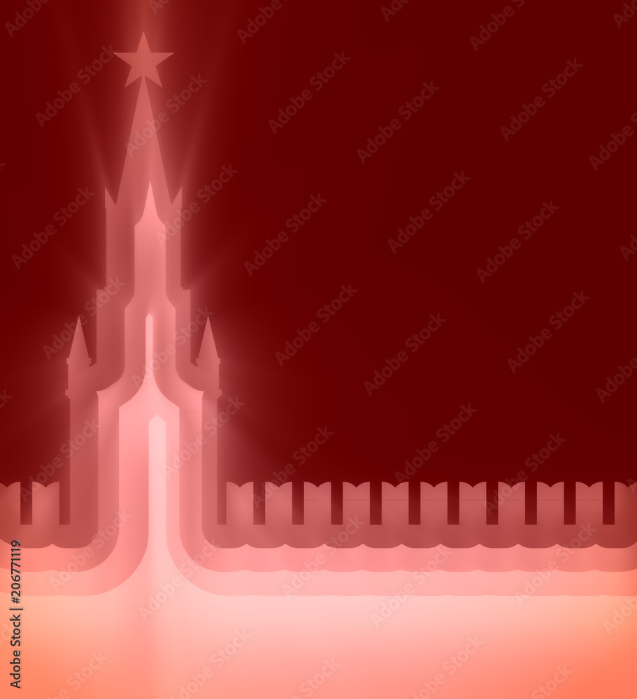 Spasskaya Tower of Kremlin and part of the wall in Moscow. Abstract background with paper cut shapes. Spasskaya Tower of Kremlin and part of the wall in Moscow. Abstract background with paper cut shapes.