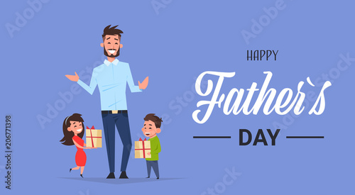 happy father day family holiday african daughter and son present gifts for dad concept greeting card flat vector illustration