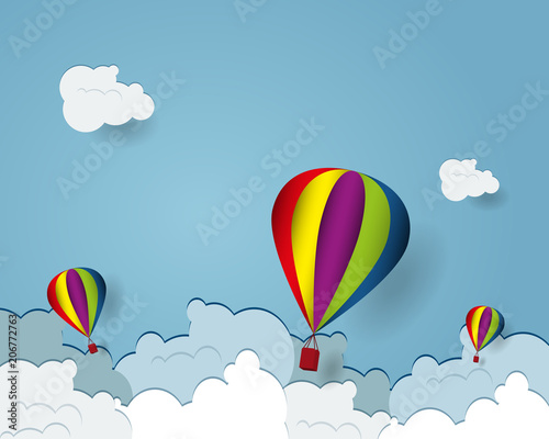 Fototapeta Naklejka Na Ścianę i Meble -  hot air balloon cartoon flying over cloud