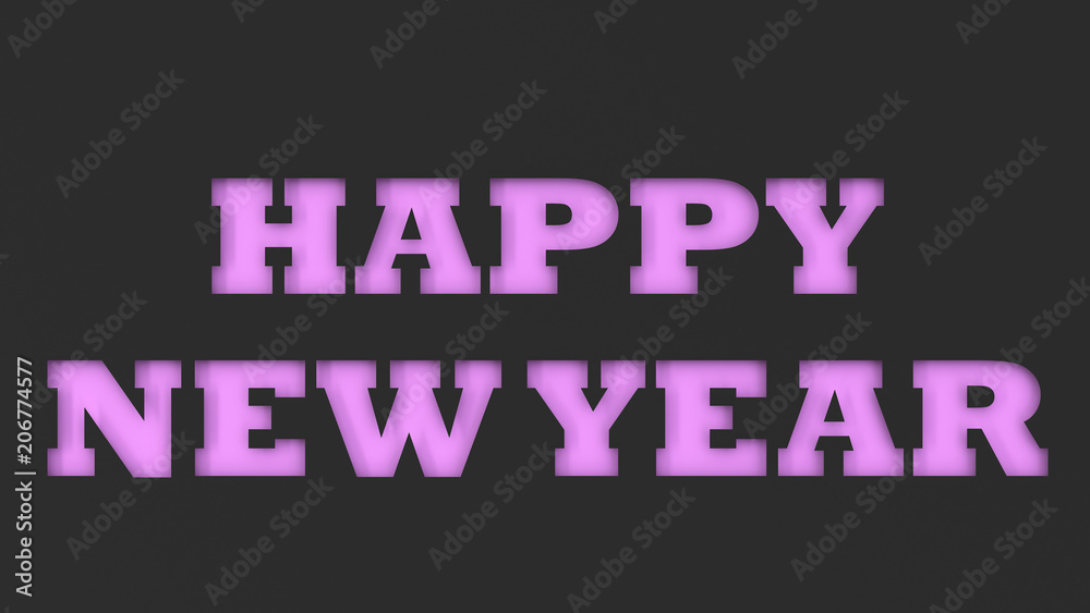 Purple Happy New Year words cut in black paper Purple Happy New Year words cut in black paper
