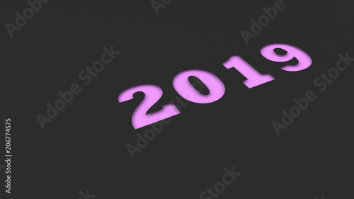 Purple 2019 number cut in black paper