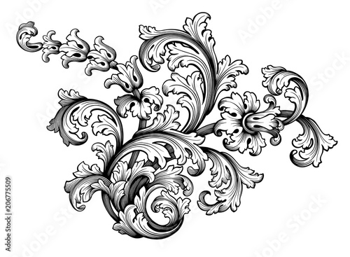 Vintage Baroque Victorian frame border flower pattern vector floral engraved scroll ornament leaf retro decorative design tattoo black and white filigree calligraphic heraldic shield swirl