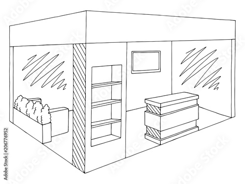 Exhibition stand graphic interior black white sketch illustration vector