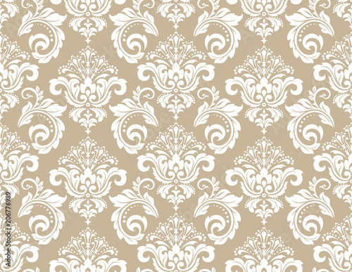Wallpaper in the style of Baroque. A seamless vector background. White and gold floral ornament. Graphic pattern for fabric, wallpaper, packaging. Ornate Damask flower ornament