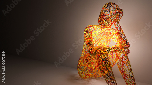 women 3d abstract figure sitting and thinking  