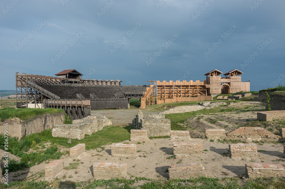 Reconstruction of Roman amphitheater in the Roman city of Viminacium in Kostolac, Serbia.