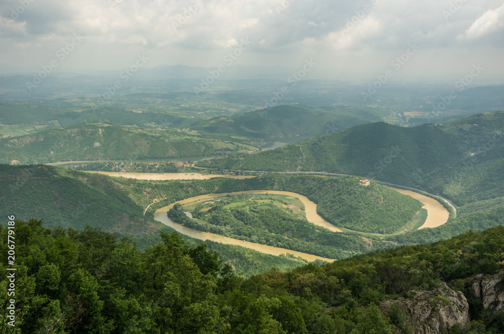 Ovcar Kablar Gorge, Serbia. Meanders of West Morava river, view from the top of the Kablar mountain.