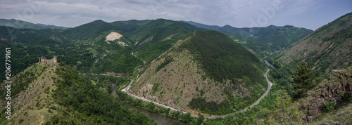 Panorama of  Ibar river canyon with medieval fortress Maglic on mountain cliff, Serbia
