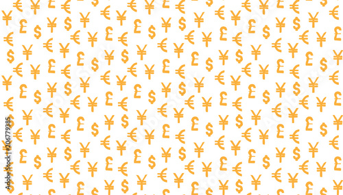 Money currency pattern background. world currency of dollar, euro, pound and yen sings