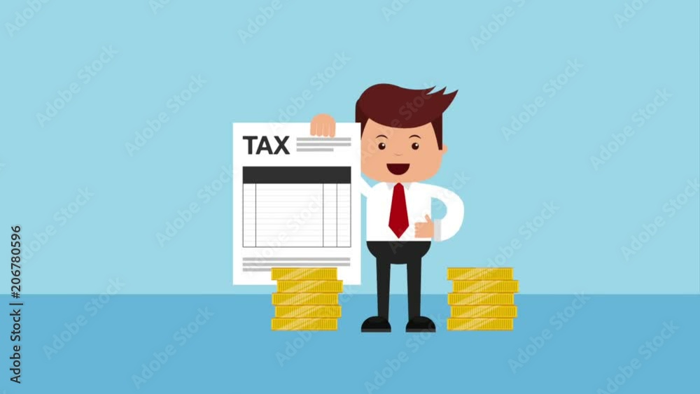 businessman showing tax document and stacked coins animation hd businessman showing tax document and stacked coins animation hd