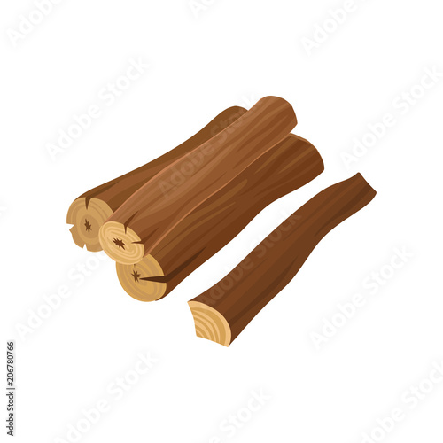 Detailed flat vector icon of dry firewood. Wooden material. Stack of logs for bonfire. Items related to lumber production industry