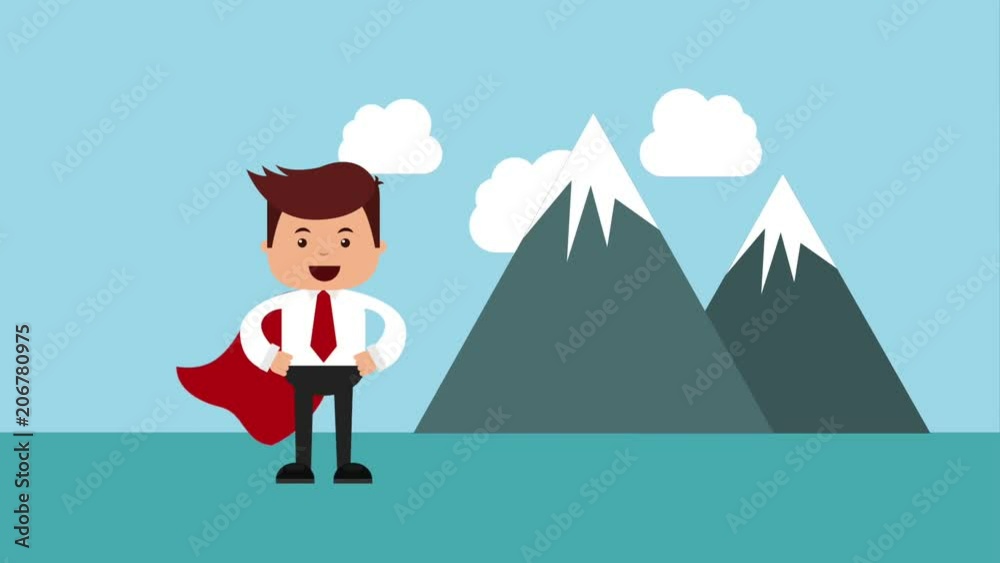 businessman wearing superhero cape and mountains animation hd businessman wearing superhero cape and mountains animation hd