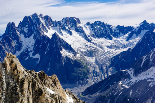 Alpine Huge Glacier and High Mountains in Chamonix France.