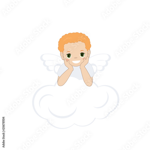 Vector illustrations of angel in the clouds.