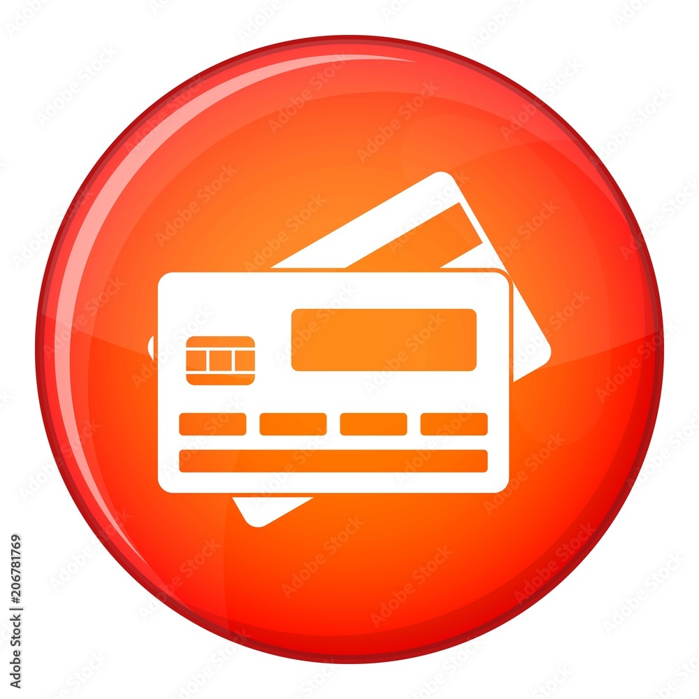 Credit card icon in red circle isolated on white background vector illustration Credit card icon in red circle isolated on white background vector illustration