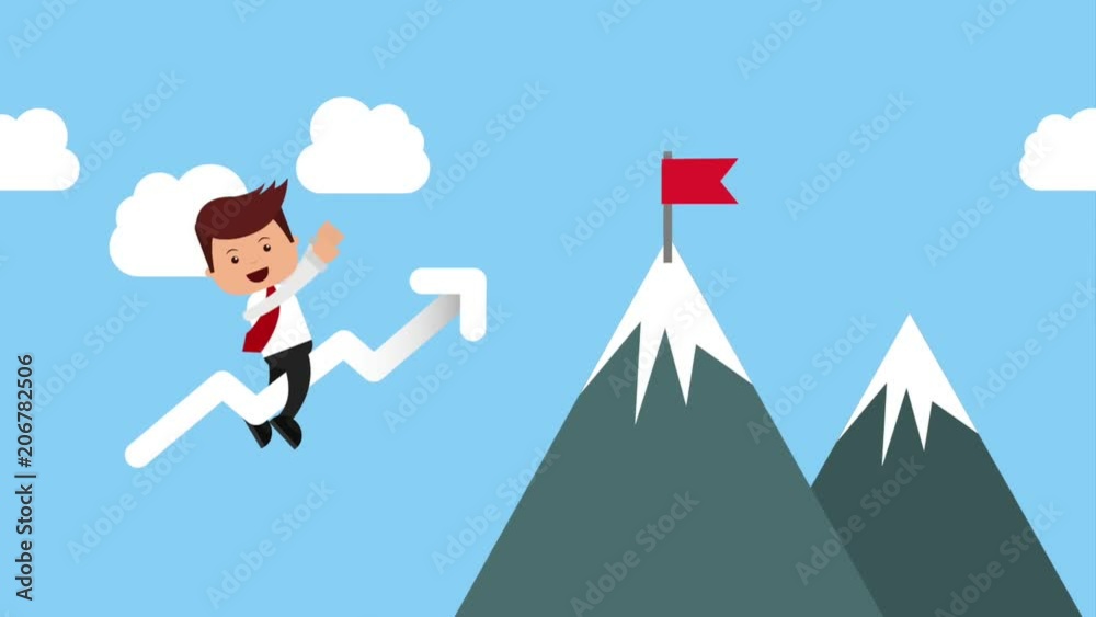 businessman flying on arrow mountains with flag businessman flying on arrow mountains with flag