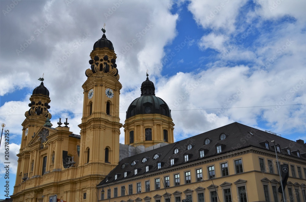 side view of the beautiful Theatinerkirche in Munich in Germany