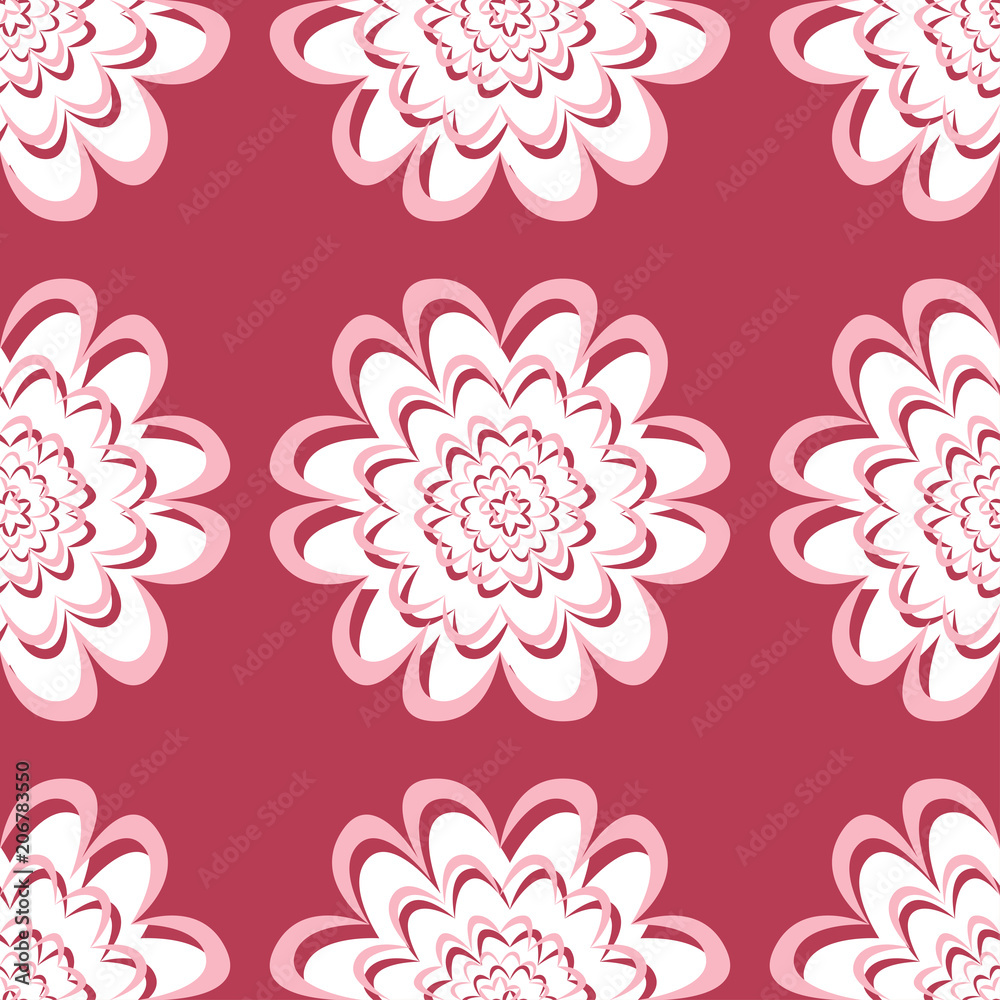 Floral red seamless background with beige pattern