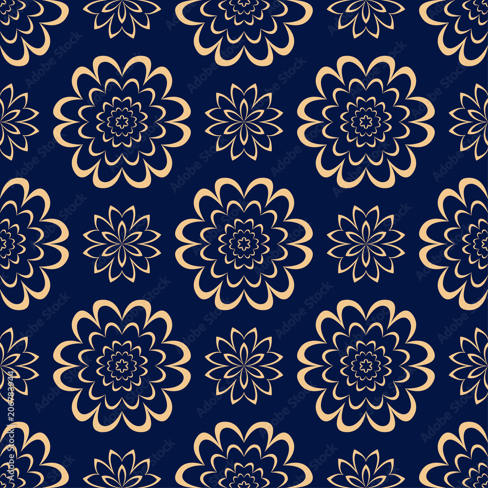 Golden floral seamless pattern on blue background Golden floral seamless pattern on blue background