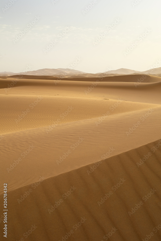 above sand dunes in desert in Morocco