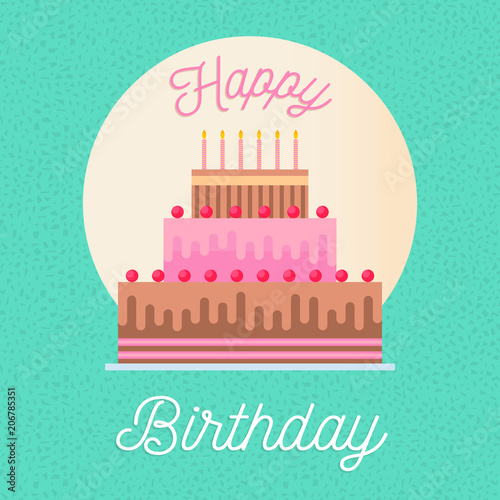 Happy birthday greeting card with party cake