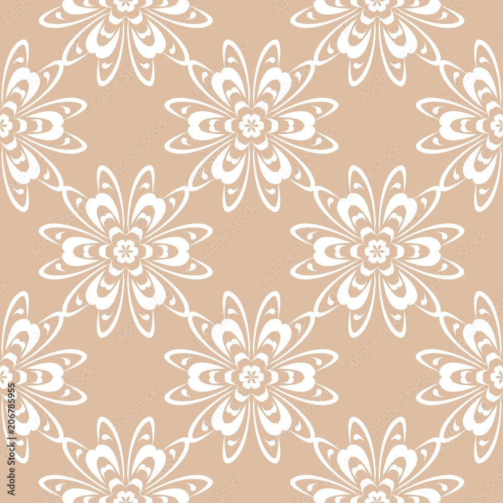 custom made wallpaper toronto digitalWhite floral ornament on beige background. Seamless pattern