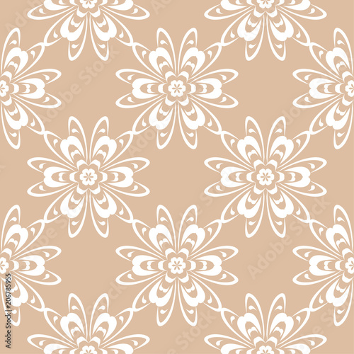 Wallpaper Mural White floral ornament on beige background. Seamless pattern Torontodigital.ca