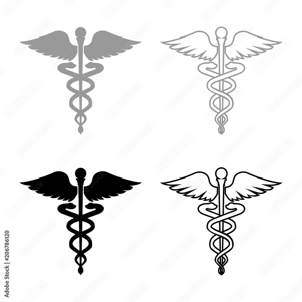 Caduceus health symbol Asclepius's Wand icon set grey black color Caduceus health symbol Asclepius's Wand icon set grey black color