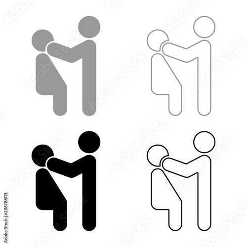 Doctor examines patient icon set grey black color