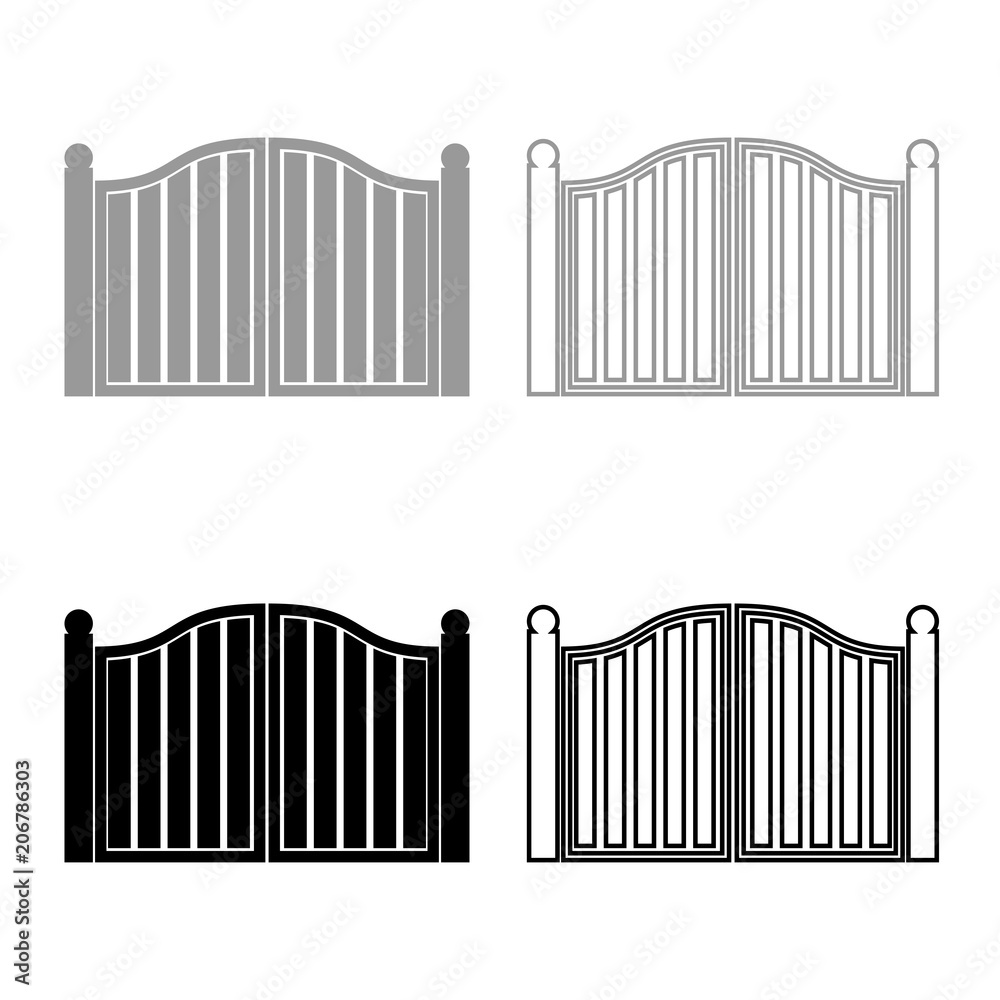 Old gate icon set grey black color Old gate icon set grey black color