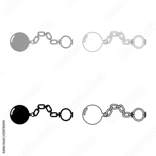 Shackles with ball icon set grey black color