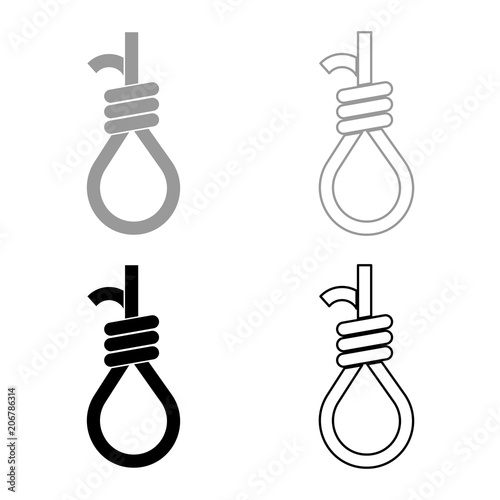 Gallows with rope noose icon set grey black color