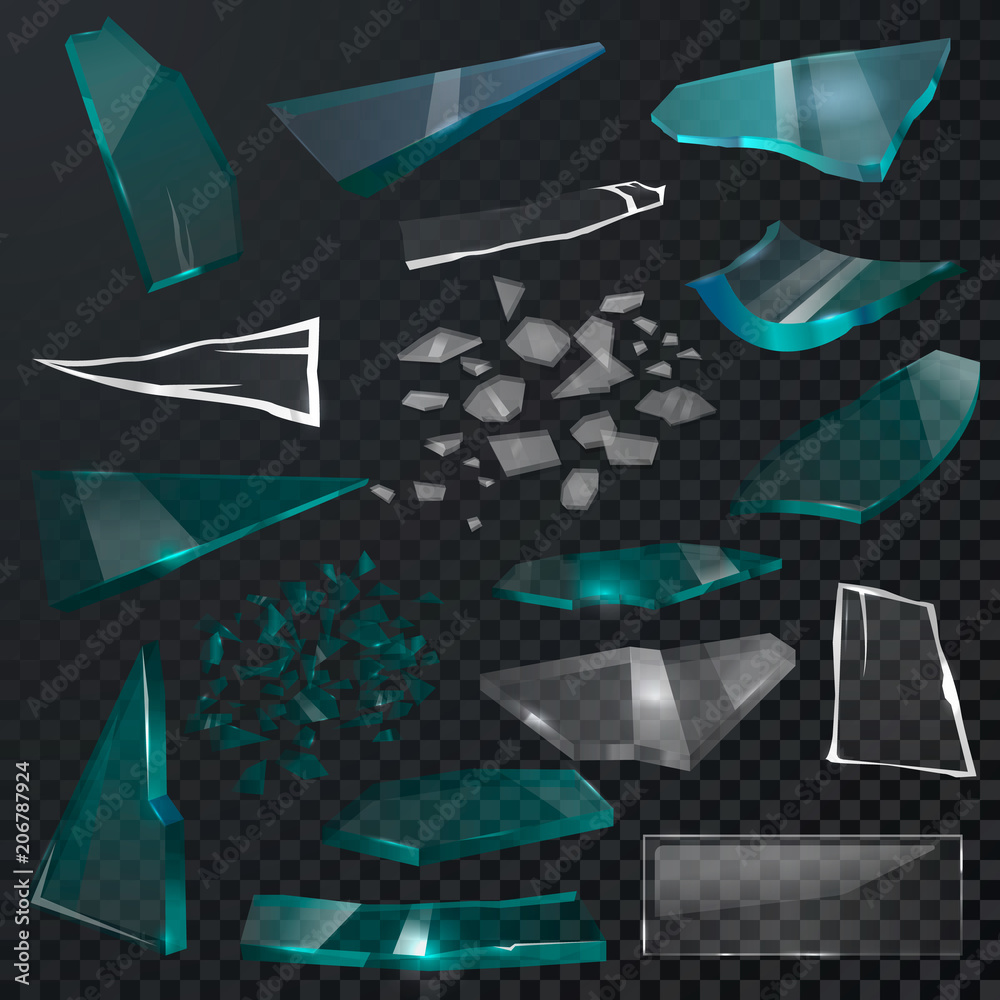 Vector glass shards on an isolated transparent background. Broken