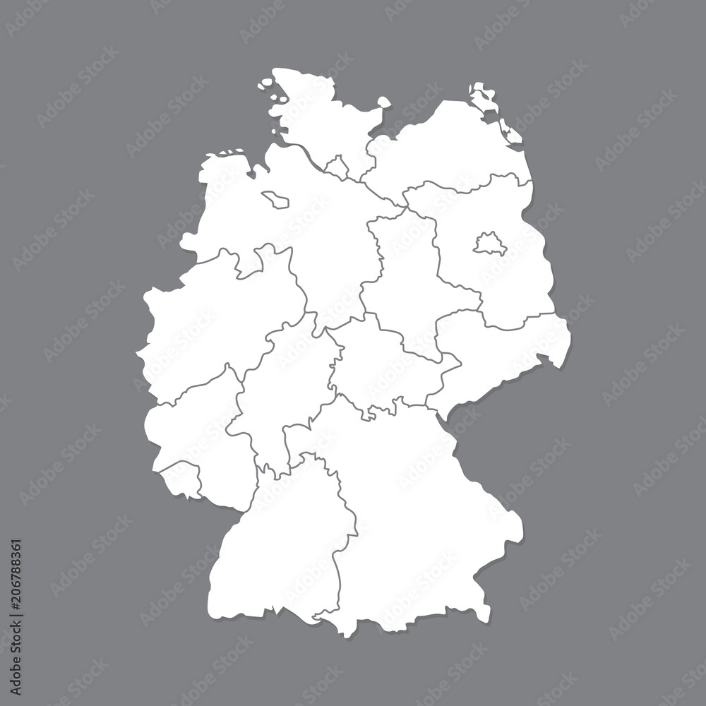 Blank map Germany. High quality map of Germany with borders of the regions. Stock vector. Vector illustration EPS10.