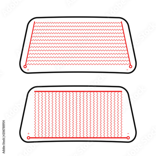 Heating the windshield of the car. Vector illustration. Ice protection.