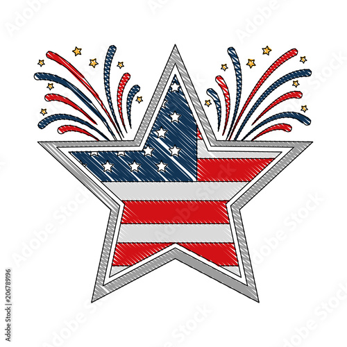 american flag in star with fireworks vector illustration