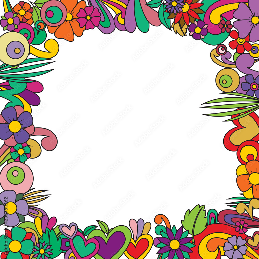 Floral frame in tengle pattern style. Vector illustration. Doodle framework.